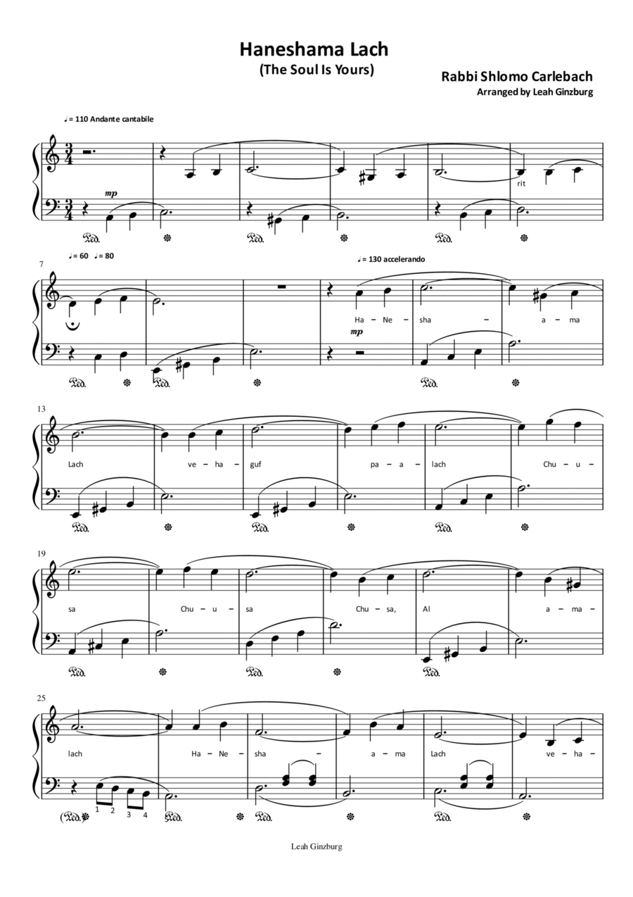 Haneshama Lach (The Soul Is Yours) Piano, Vocal, Guitar scores gallery preview page 1