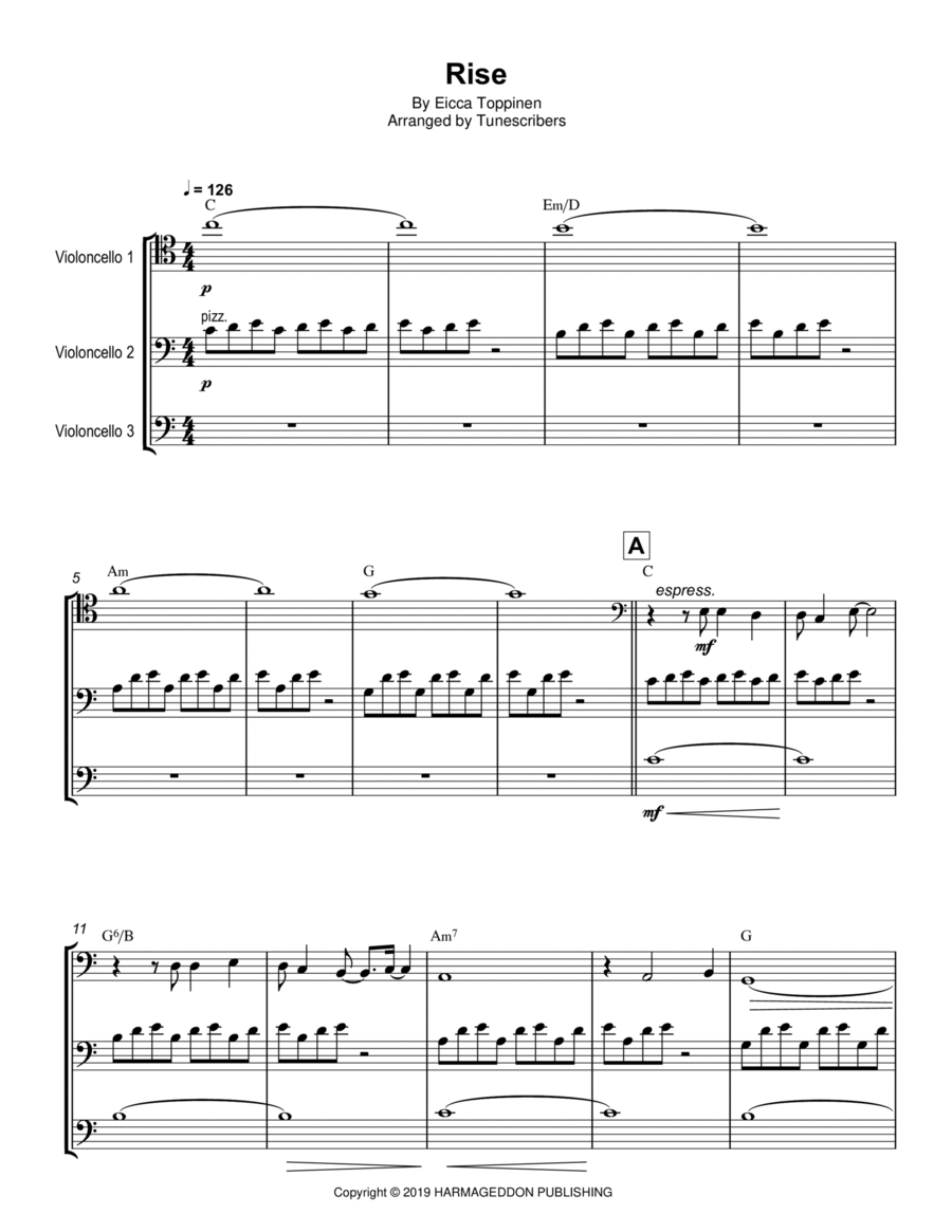 Rise Rise Cello Solo scores gallery preview page 1