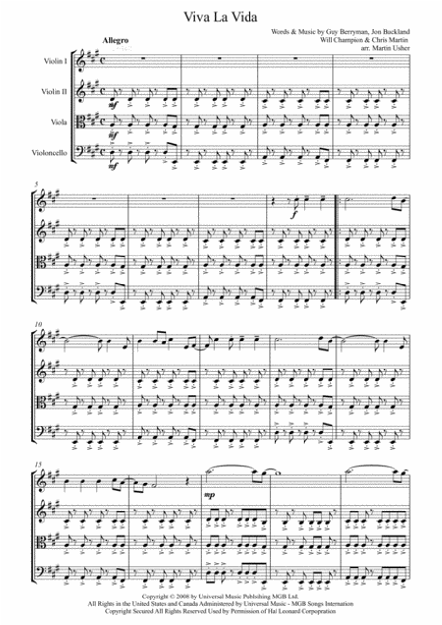 Viva La Vida String Quartet scores gallery preview page 2