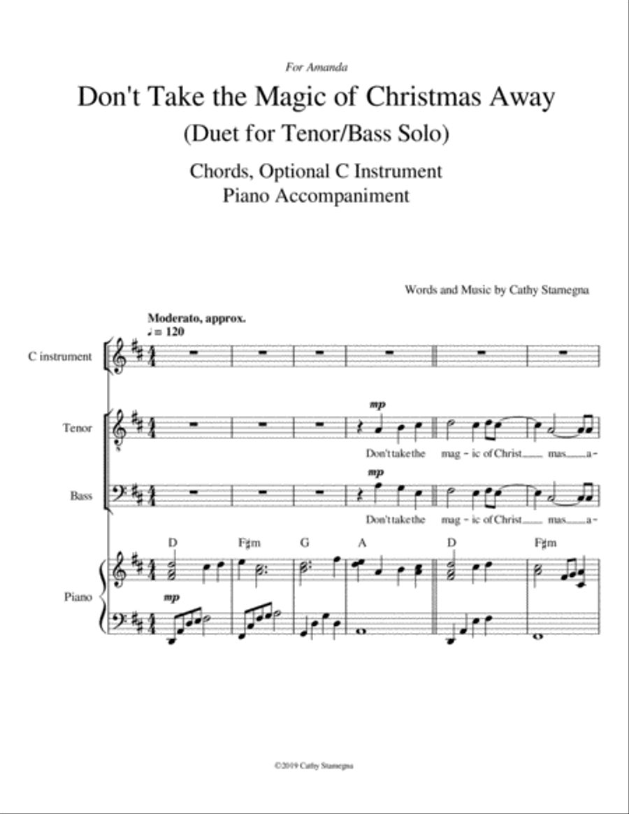 Don't Take the Magic of Christmas Away (Duet for Tenor/Bass Solo, Optional C Instrument, Piano Acc. Bass Voice scores gallery preview page 3