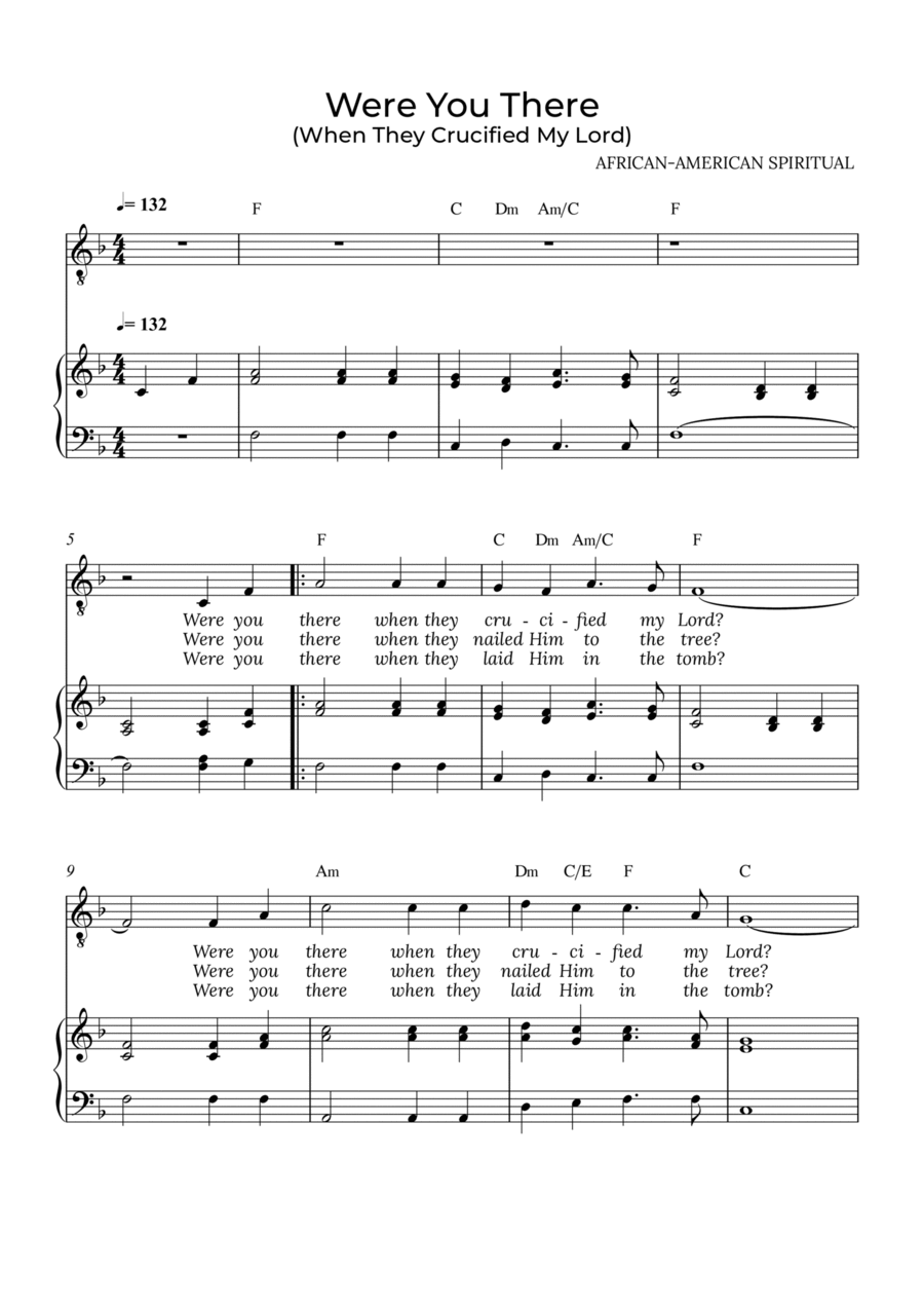 Were You There - for piano and tenor in F major with chords Tenor Voice scores gallery preview page 1