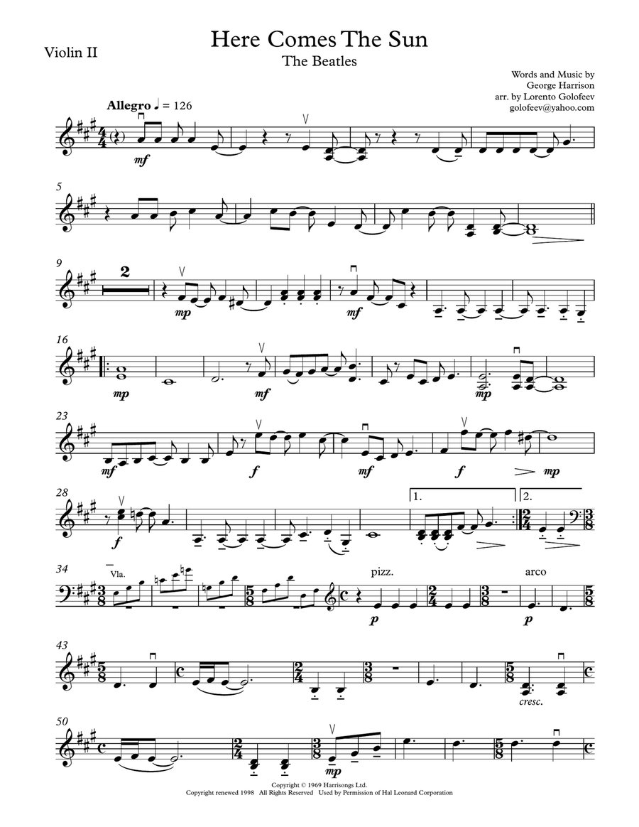 Here Comes The Sun String Quartet scores gallery preview page 3