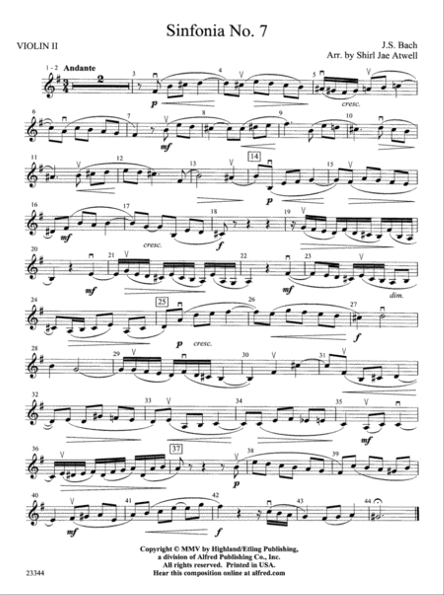 Sinfonia No. 7: 2nd Violin String Orchestra scores gallery preview page 1
