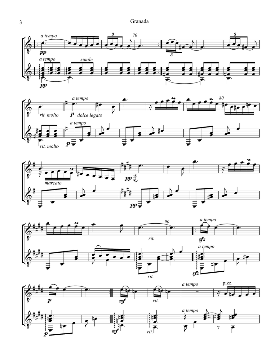 Granada from Suite Española for guitar duo Classical Guitar scores gallery preview page 4