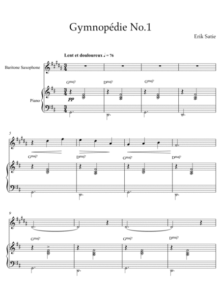 Erik Satie - Gymnopedie No 1 (Piano and Baritone Saxophone) image number null