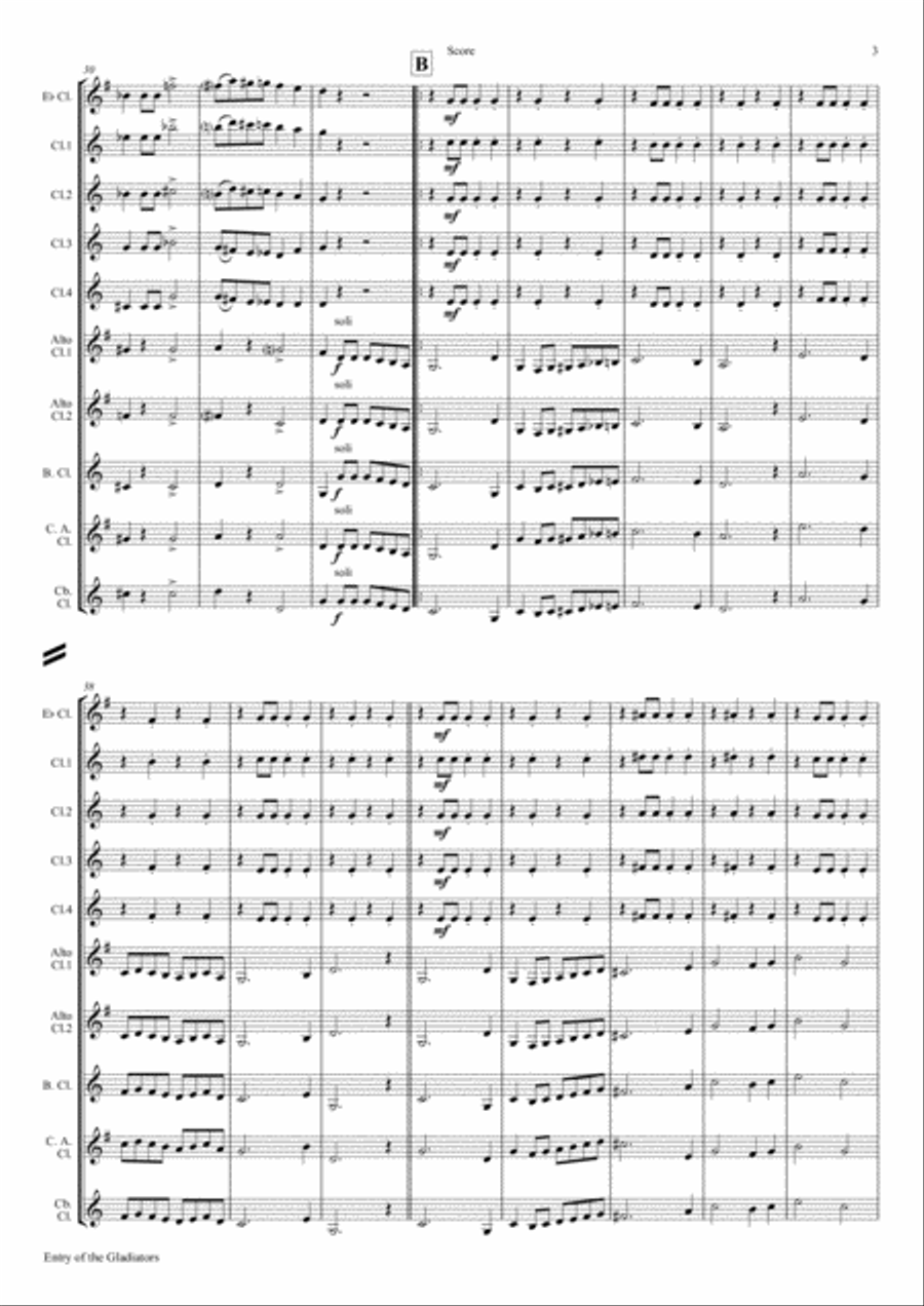 Entrance of the Gladiators (Thunder and Blazes) - Circus March - Clarinet Choir Clarinet Choir scores gallery preview page 3