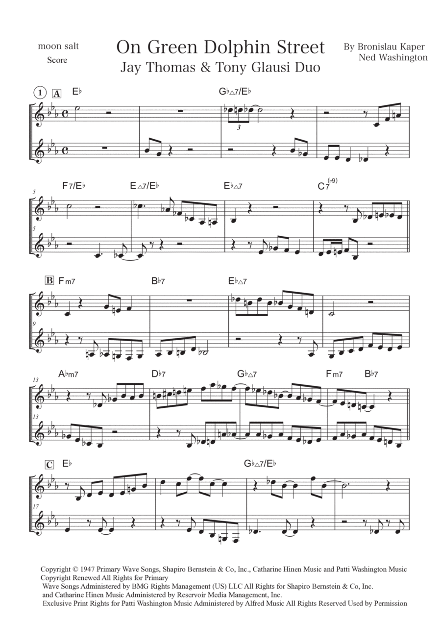 On Green Dolphin Street C Instrument scores gallery preview page 1