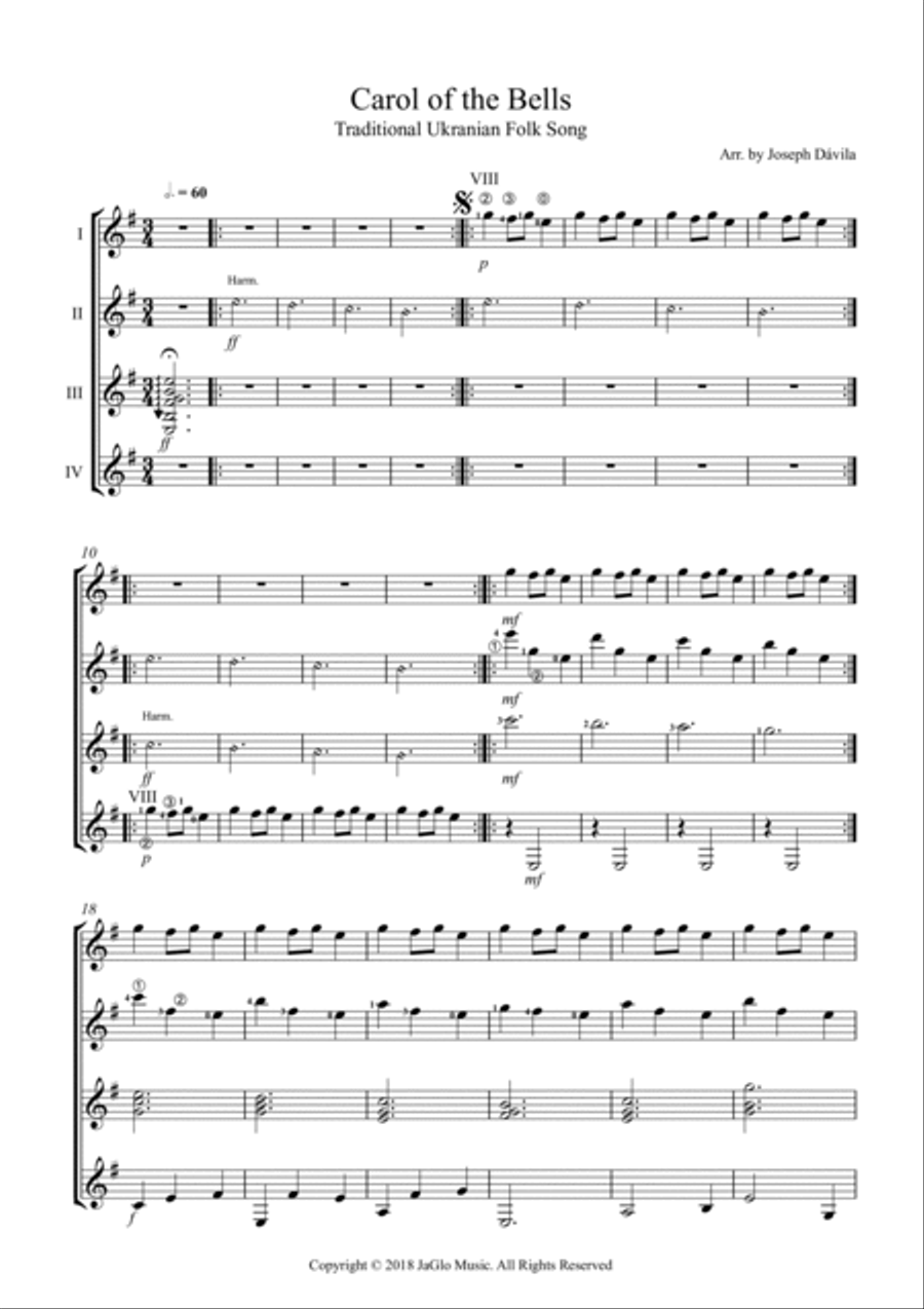 Carol of the Bells Guitar Ensemble scores gallery preview page 2