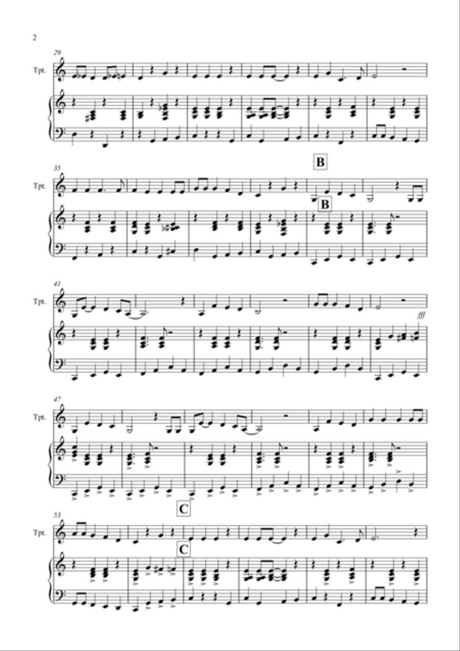 Jingle Bells (Jazzy Style!) for Trumpet and Piano Trumpet Duet scores gallery preview page 2