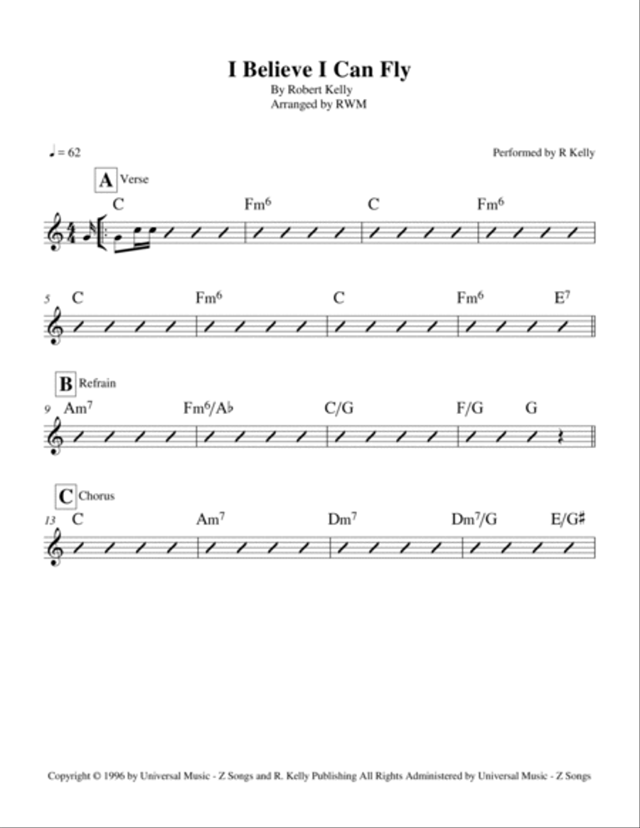 I Believe I Can Fly Piano scores gallery preview page 2
