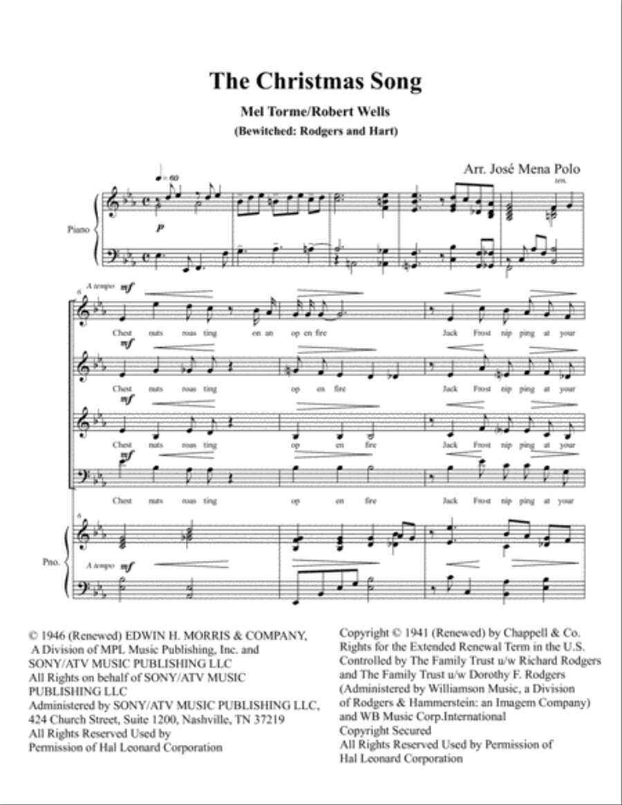 The Christmas Song (Chestnuts Roasting On An Open Fire) 4-Part scores gallery preview page 1