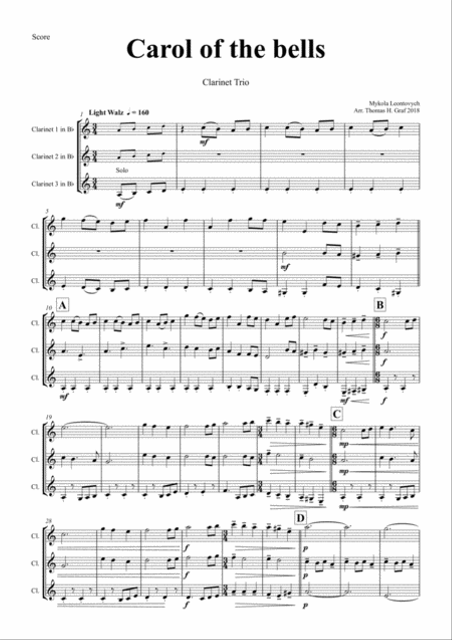 Carol of the Bells - Pentatonix style - Clarinet Trio Clarinet Trio scores gallery preview page 1