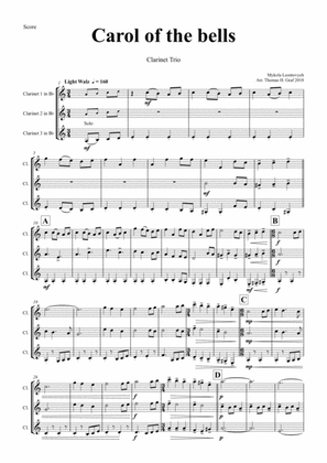 Carol of the Bells - Pentatonix style - Clarinet Trio