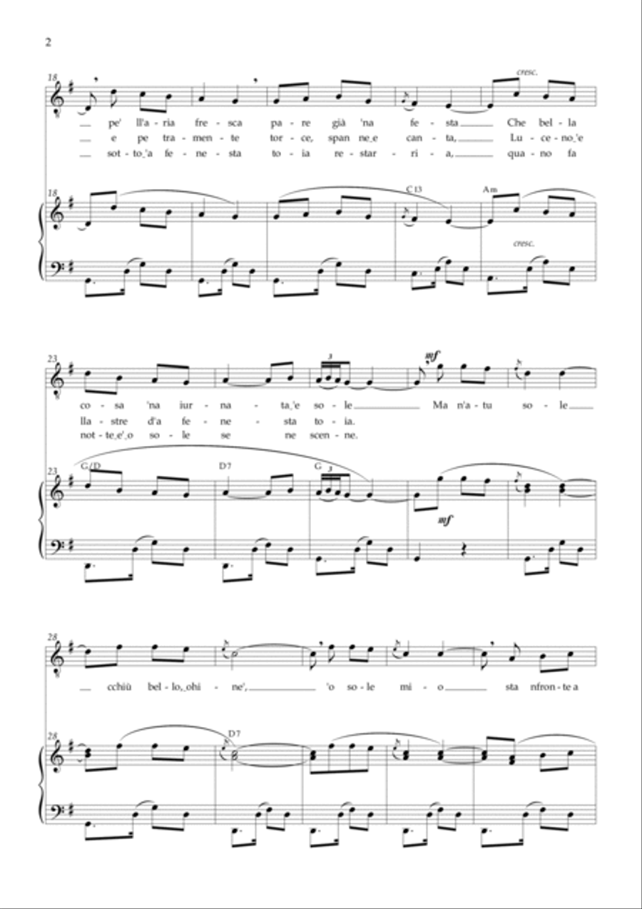 O Sole Mio (Eduardo di Capua) - G Major Chords Voice scores gallery preview page 2