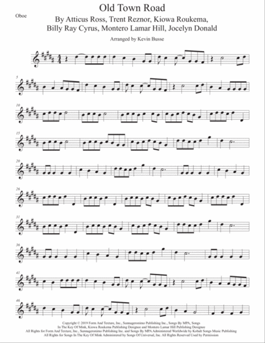 Old Town Road (remix) Oboe Solo scores gallery preview page 1