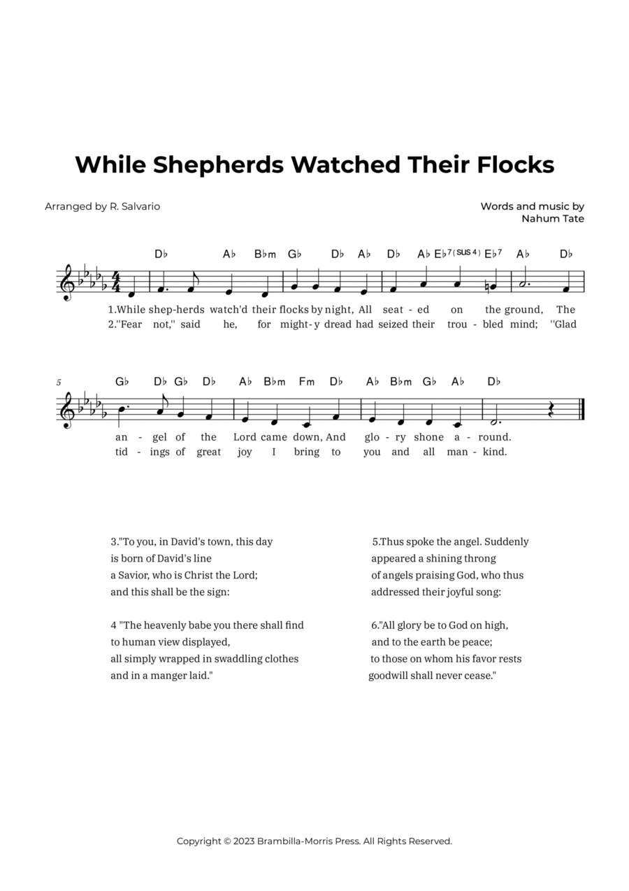 While Shepherds Watched Their Flocks (Key of D-Flat Major) Piano scores gallery preview page 1