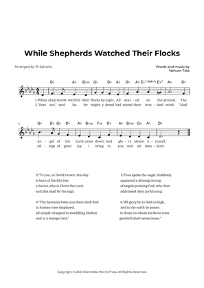 While Shepherds Watched Their Flocks (Key of D-Flat Major)