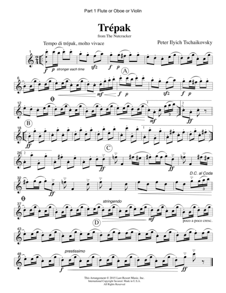 Trepak from the Nutcracker for String Trio (2 Violins, Cello) Set of 3 Parts