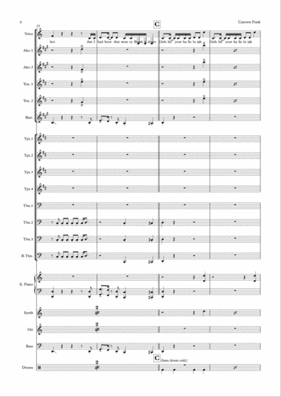 Uptown Funk Tenor Saxophone scores gallery preview page 6
