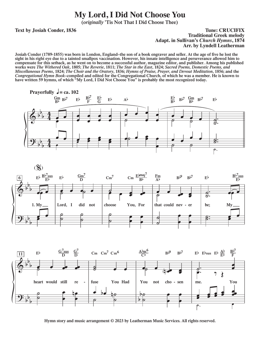 My Lord, I Did Not Choose You Piano, Vocal, Guitar scores gallery preview page 1