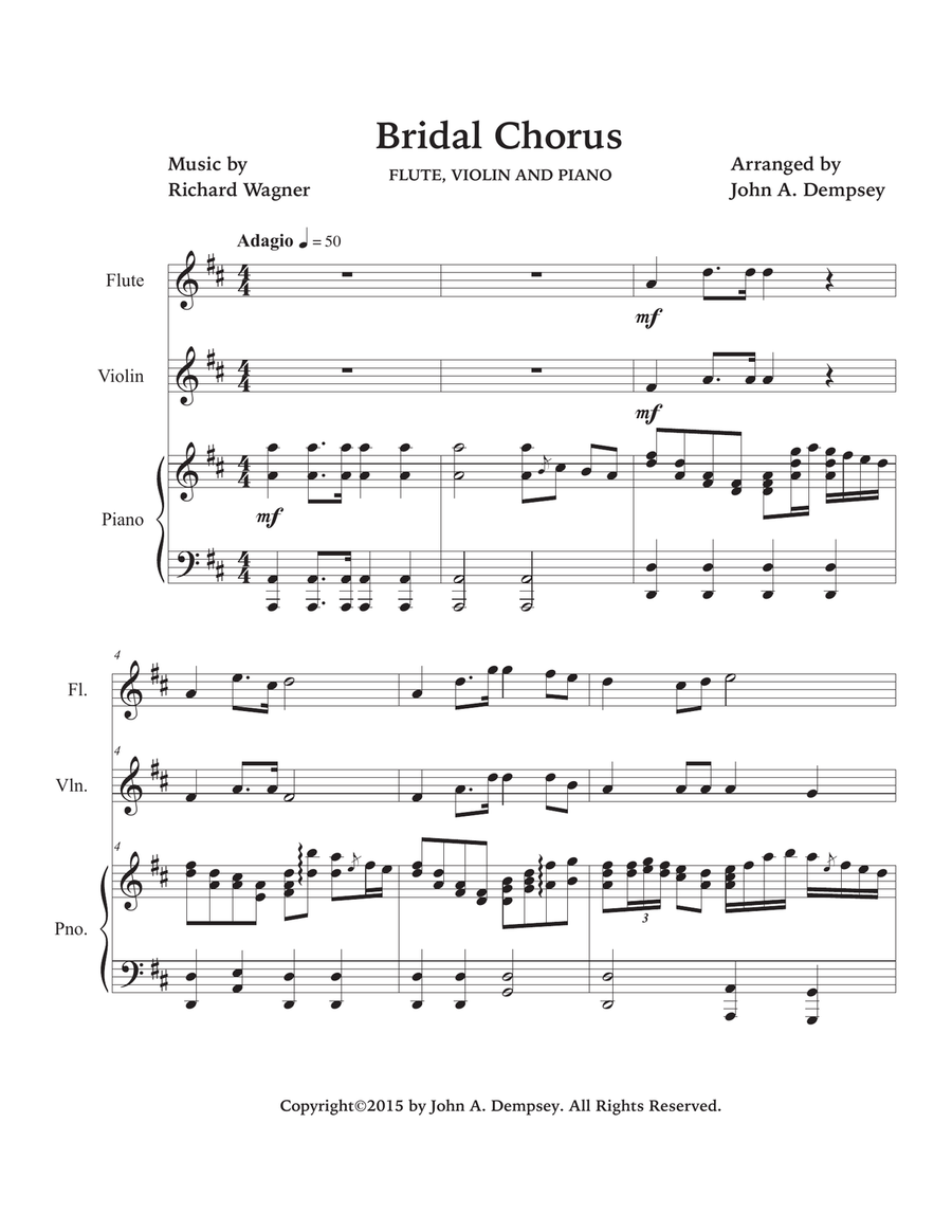 Bridal March (Here Comes the Bride): Wedding Trio for Flute, Violin and Piano Small Ensemble scores gallery preview page 4