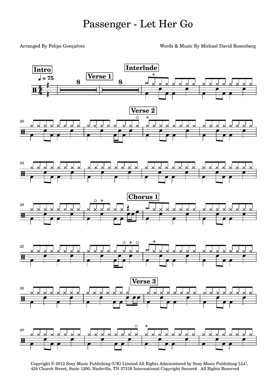 Let Her Go Let Her Go Drum Set scores gallery preview page 1