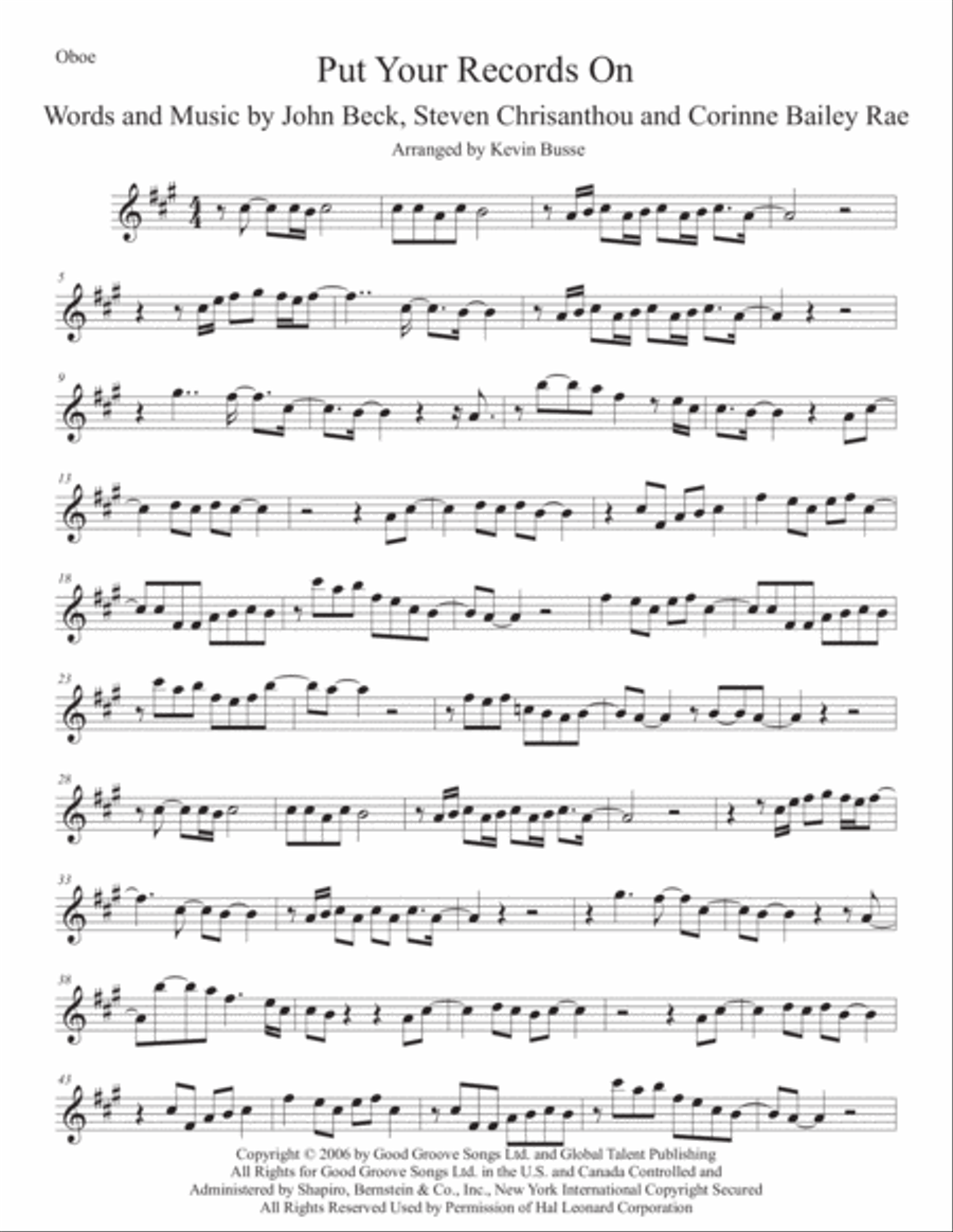 Put Your Records On Oboe Solo scores gallery preview page 1
