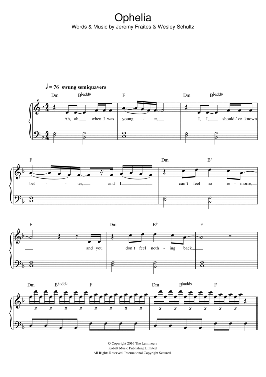 Ophelia Easy Piano scores gallery preview page 1