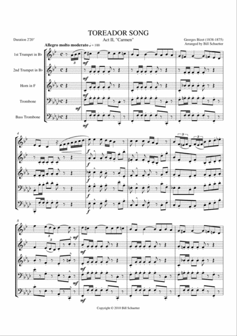 Toreador Song from Carmen Brass Quintet scores gallery preview page 1