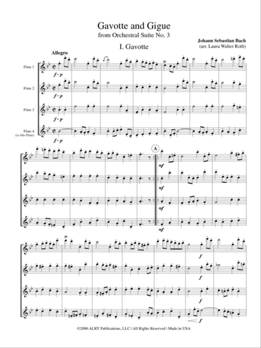 Gavotte and Gigue from Orchestral Suite No. 3 for Flute Quartet Flute Quartet scores gallery preview page 2