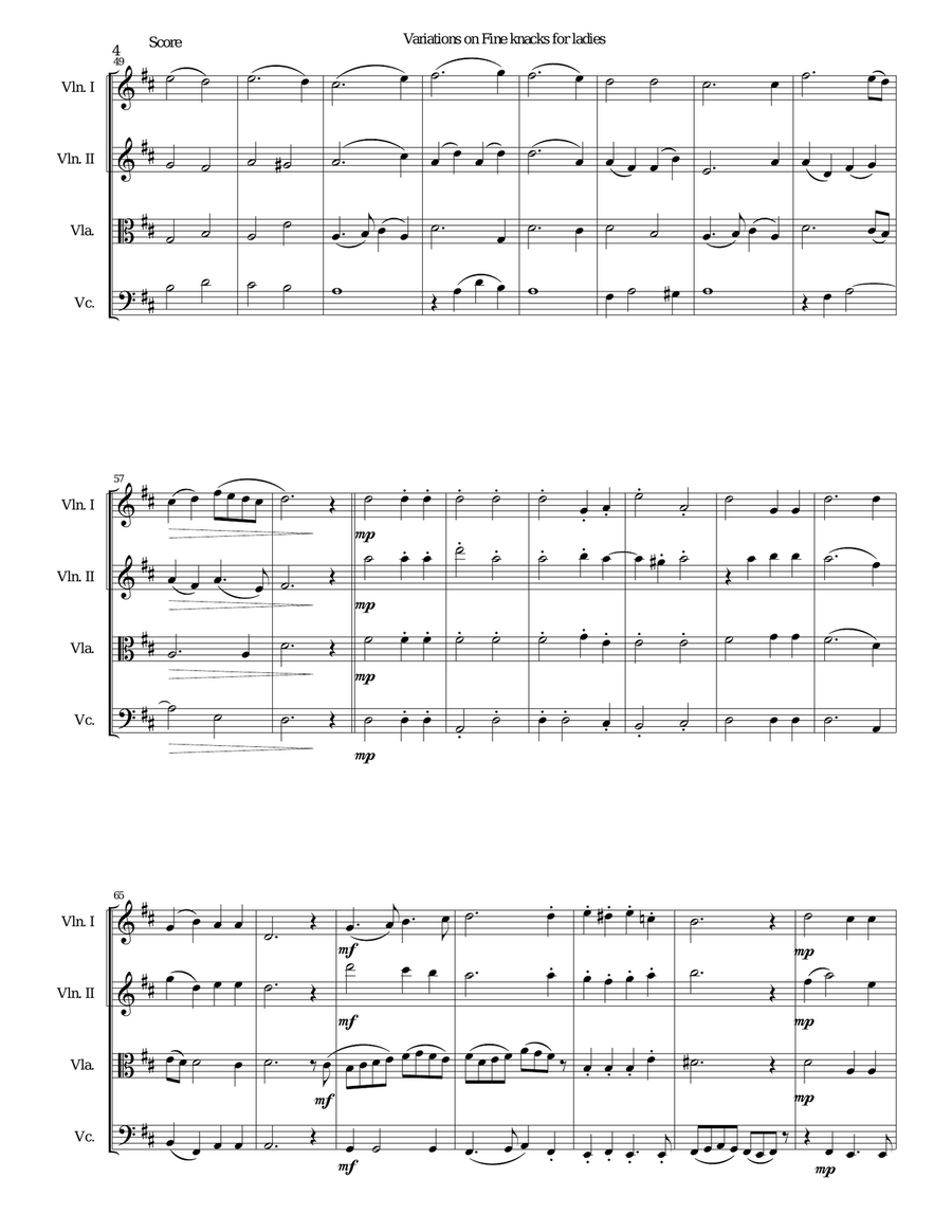 Fine knacks for ladies (with variations) - for string quartet String Quartet scores gallery preview page 4