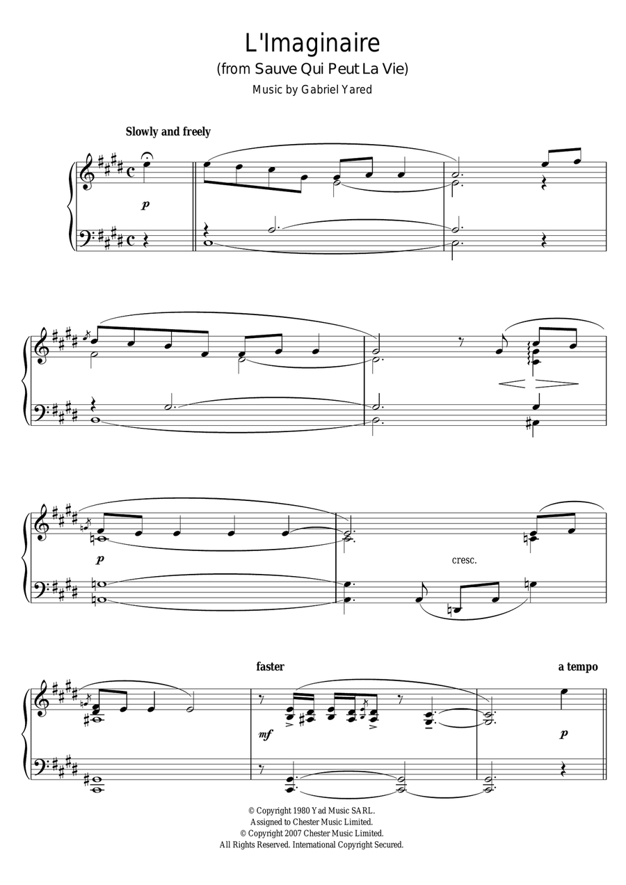 L'Imaginaire (from Sauve Qui Peut La Vie) Piano Solo scores gallery preview page 1