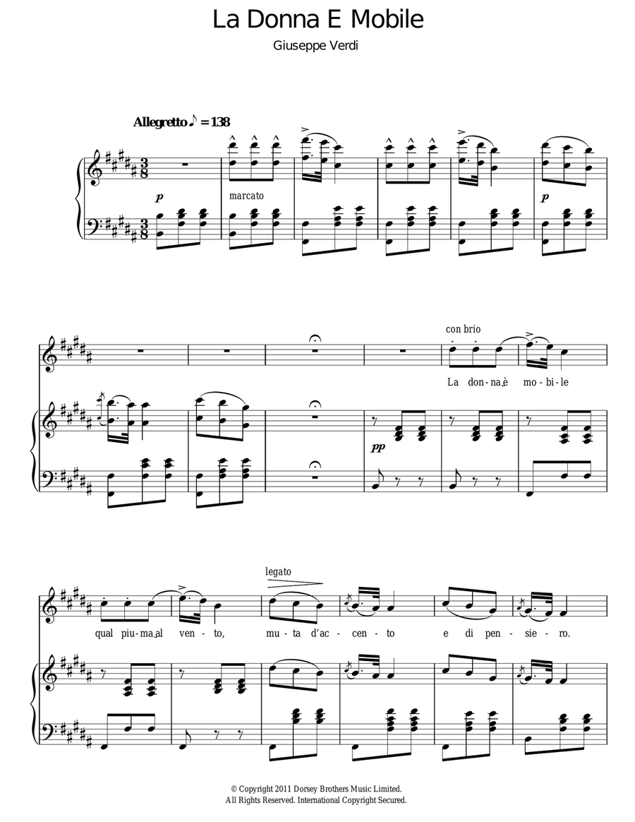 La Donna E Mobile La Donna E Mobile Piano, Vocal scores gallery preview page 1