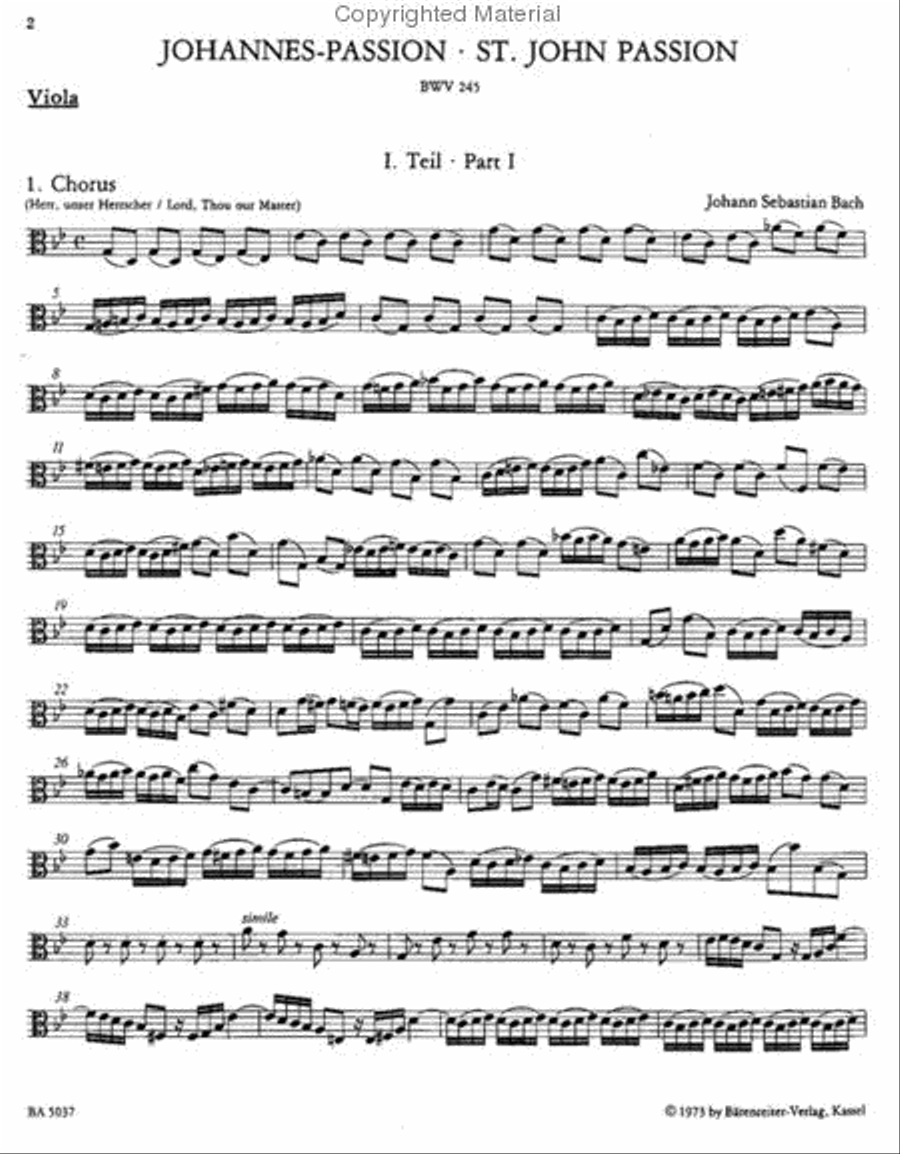 St. John Passion BWV 245 Viola scores gallery preview page 2