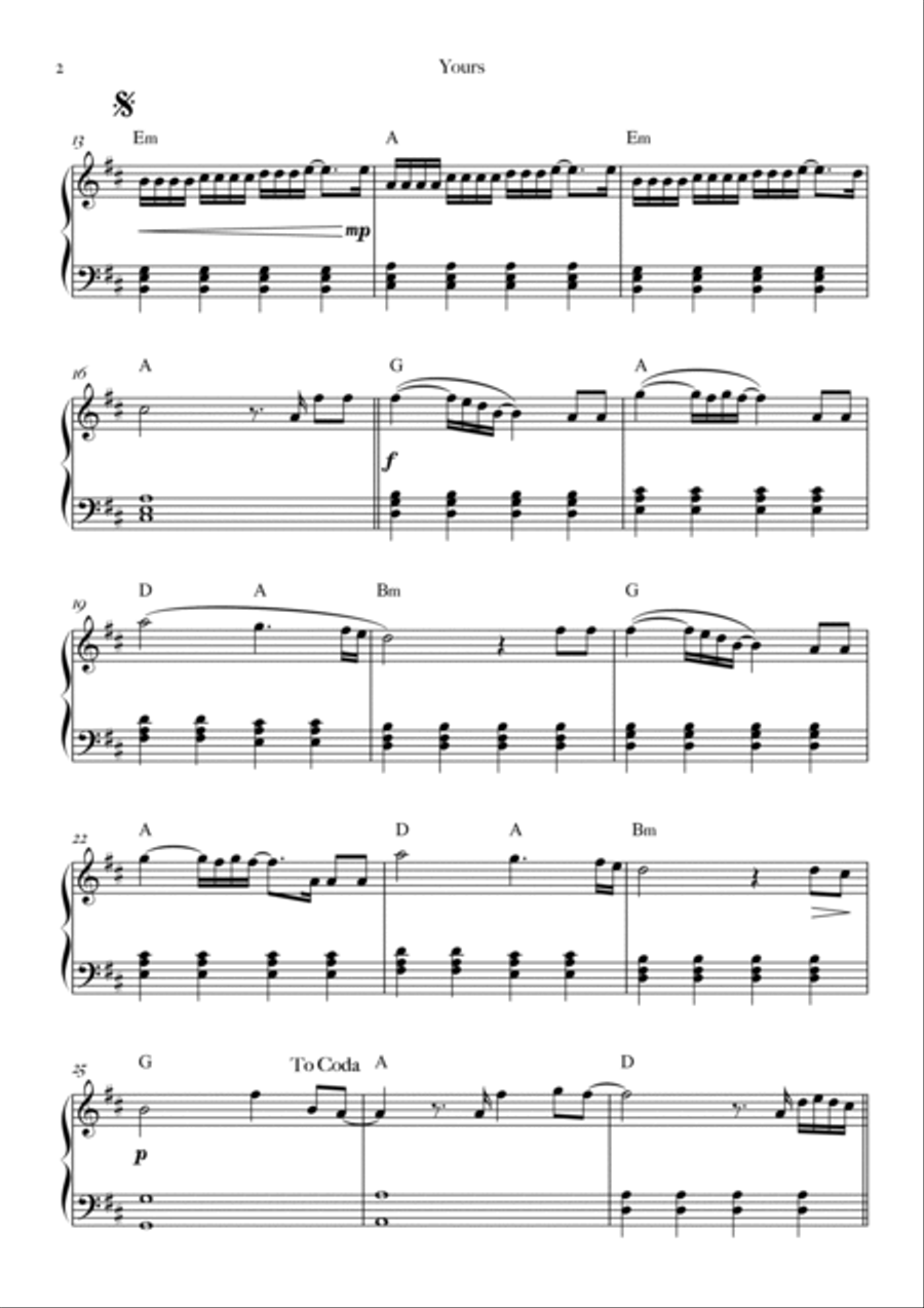 Yours Yours Easy Piano scores gallery preview page 2