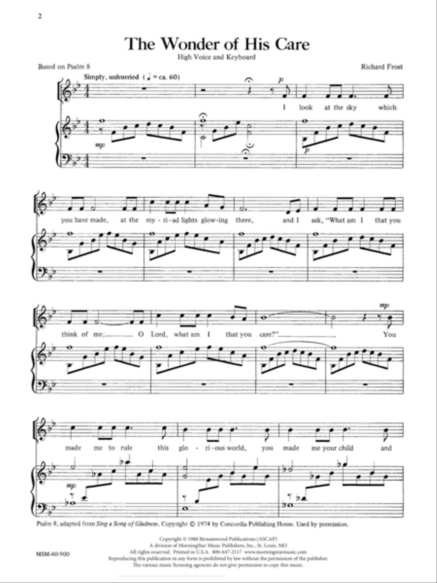 The Wonder of His Care High Voice scores gallery preview page 1