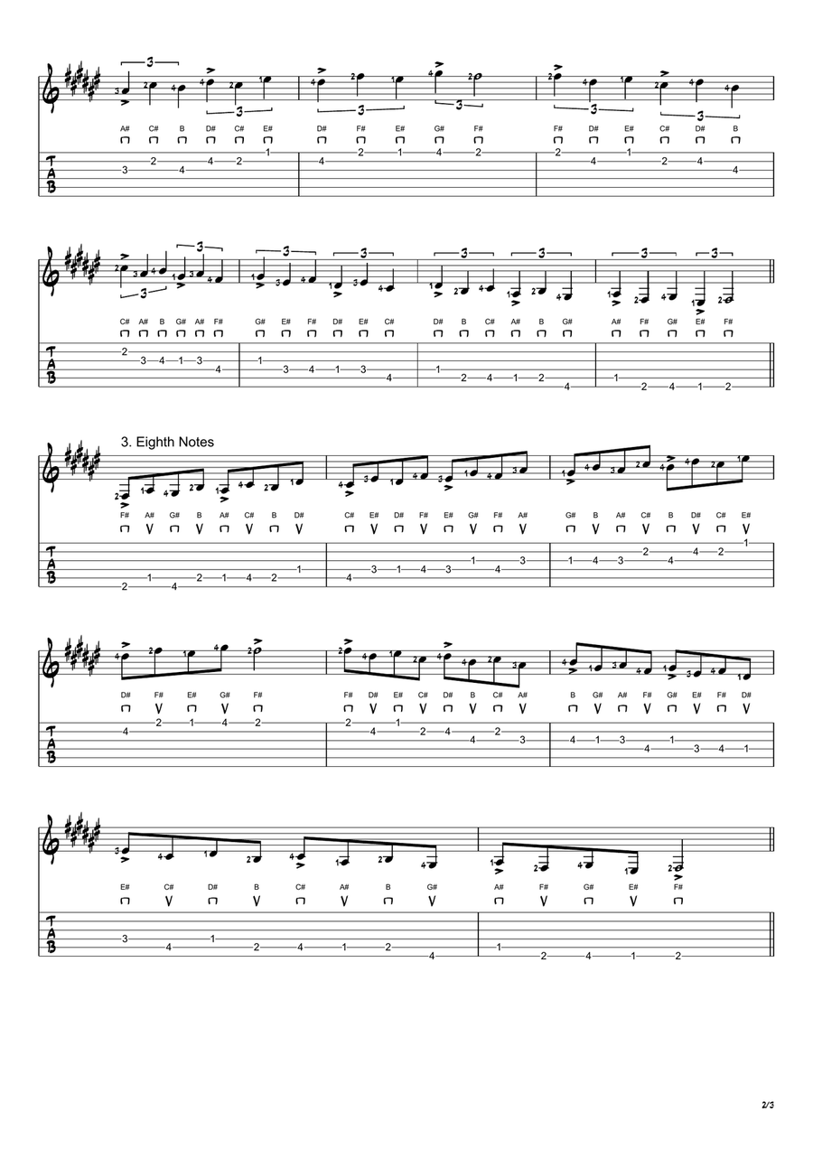 F# Major Scale Exercises - Ascending and Descending in 3rds Acoustic Guitar scores gallery preview page 2
