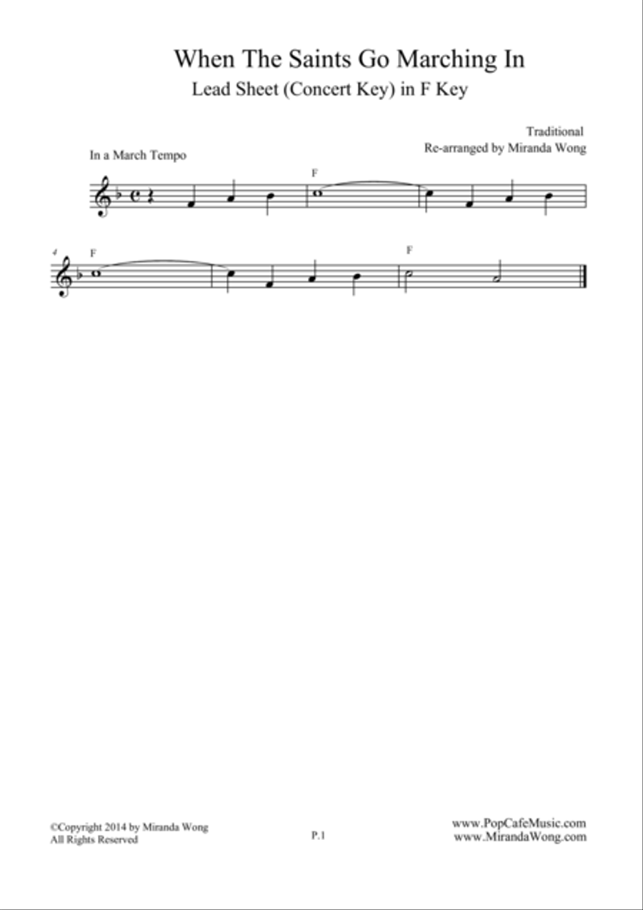 When The Saints Go Marching in - Lead Sheet in F Key (Concert Key) Small Ensemble scores gallery preview page 1
