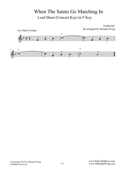 When The Saints Go Marching in - Lead Sheet in F Key (Concert Key) image number null