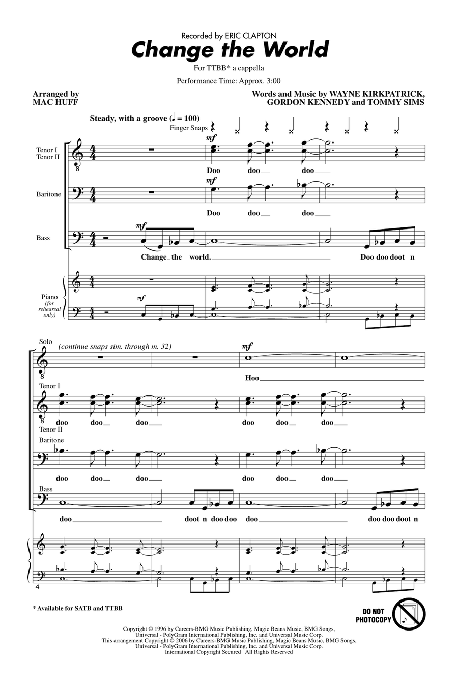 Change The World (arr. Mac Huff) TTBB scores gallery preview page 1