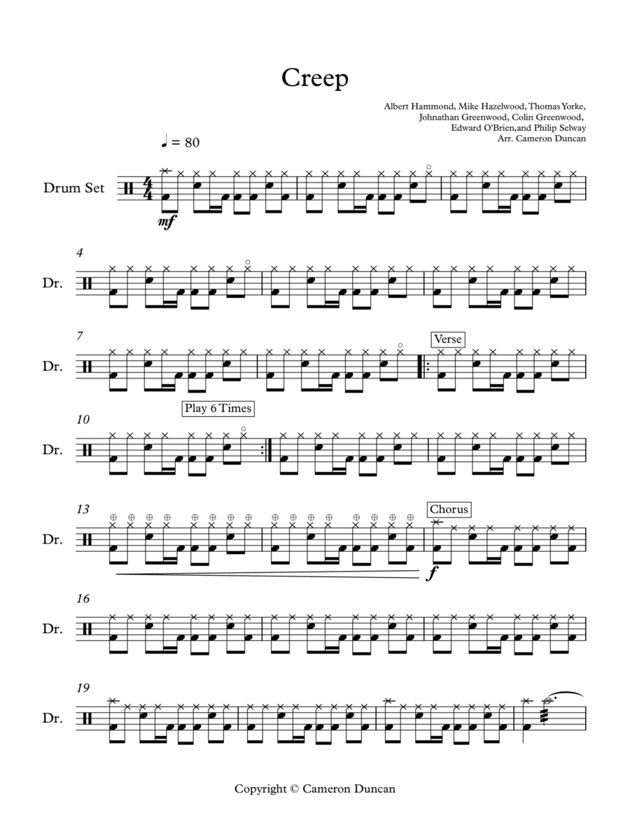 Creep Drum Set scores gallery preview page 1