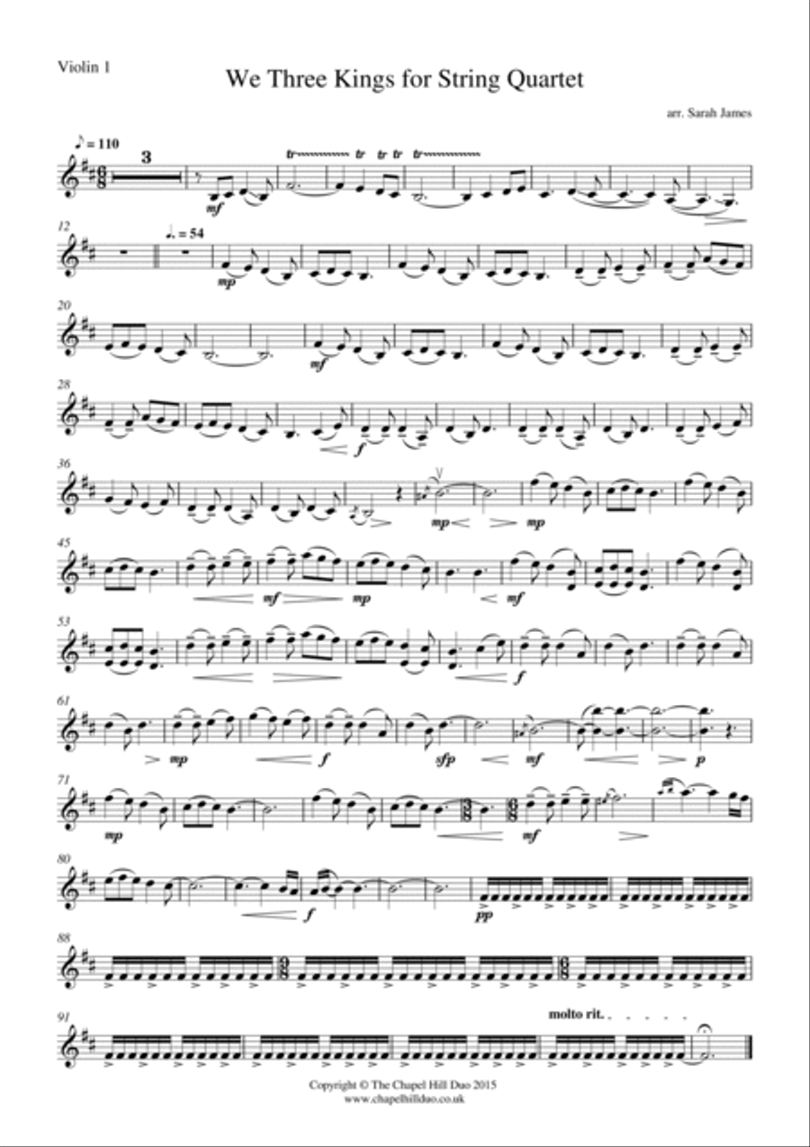 We Three Kings for String Quartet - Full Length arrangement by the Chapel Hill Duo String Quartet scores gallery preview page 2