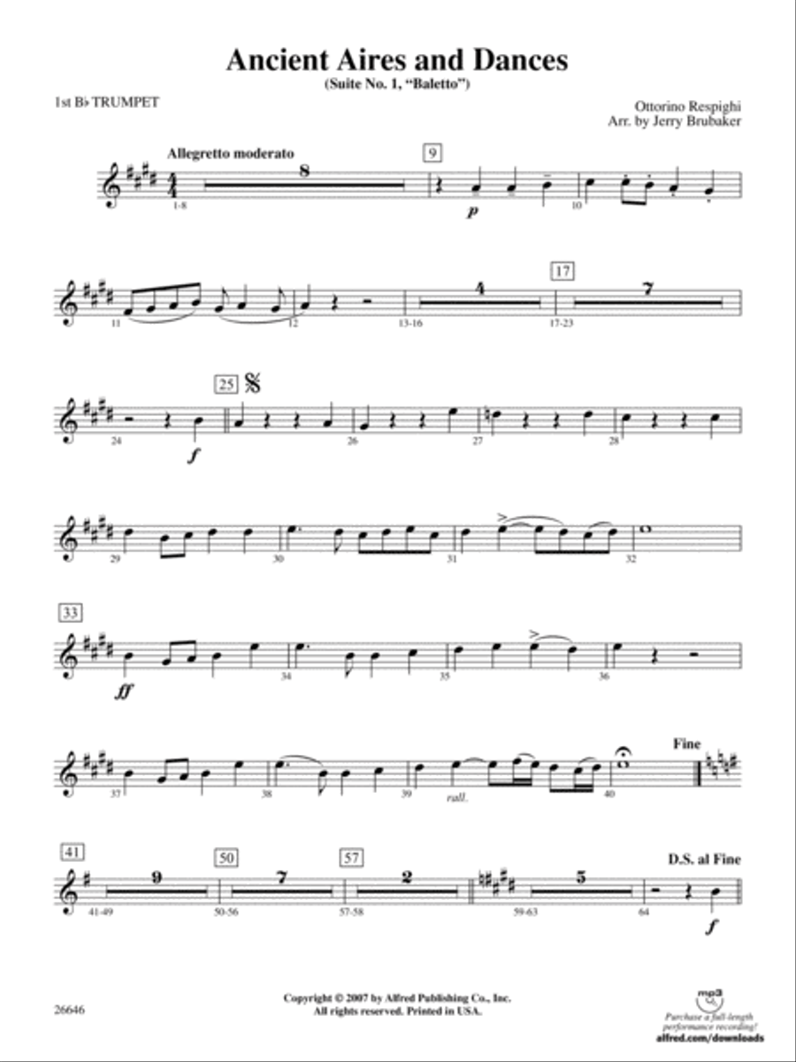 Book cover for Ancient Aires and Dances, Suite No. 1 (Balletto): 1st B-flat Trumpet