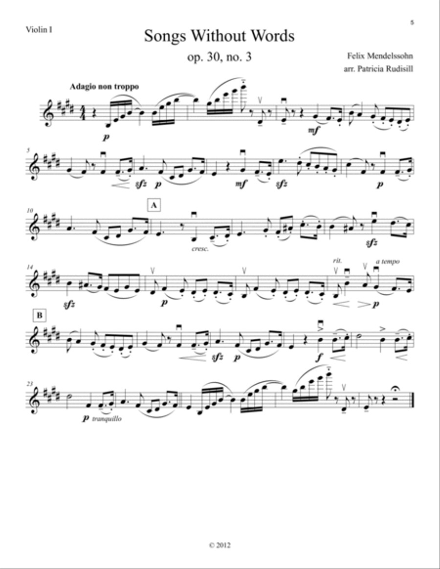 Mendelssohn: Songs Without Words, arr. for string quartet String Quartet scores gallery preview page 6