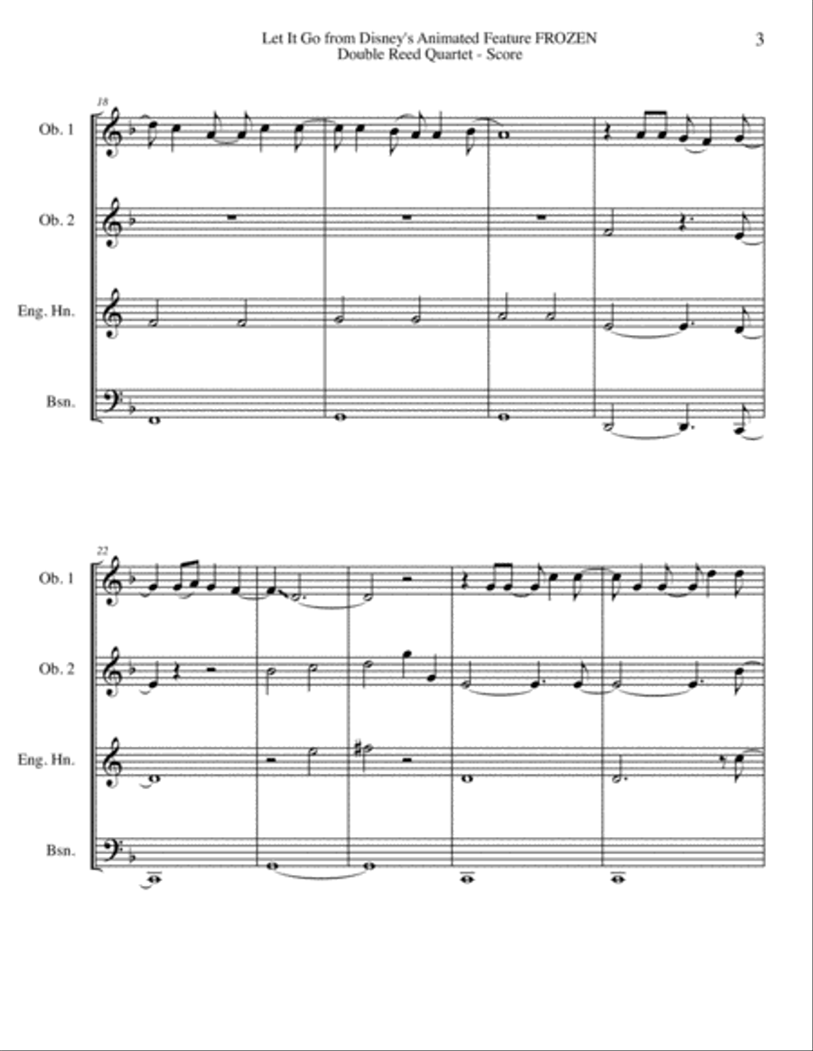 Let It Go (from Frozen) Woodwind Quartet scores gallery preview page 3