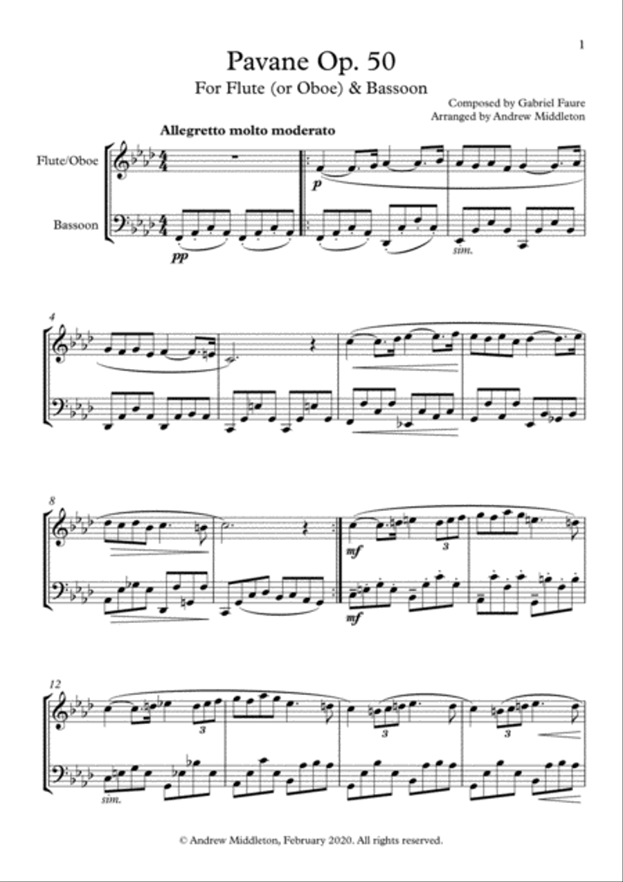 Pavane Op. 50 arranged for Flute/Oboe & Bassoon Duet Woodwind Trio scores gallery preview page 3