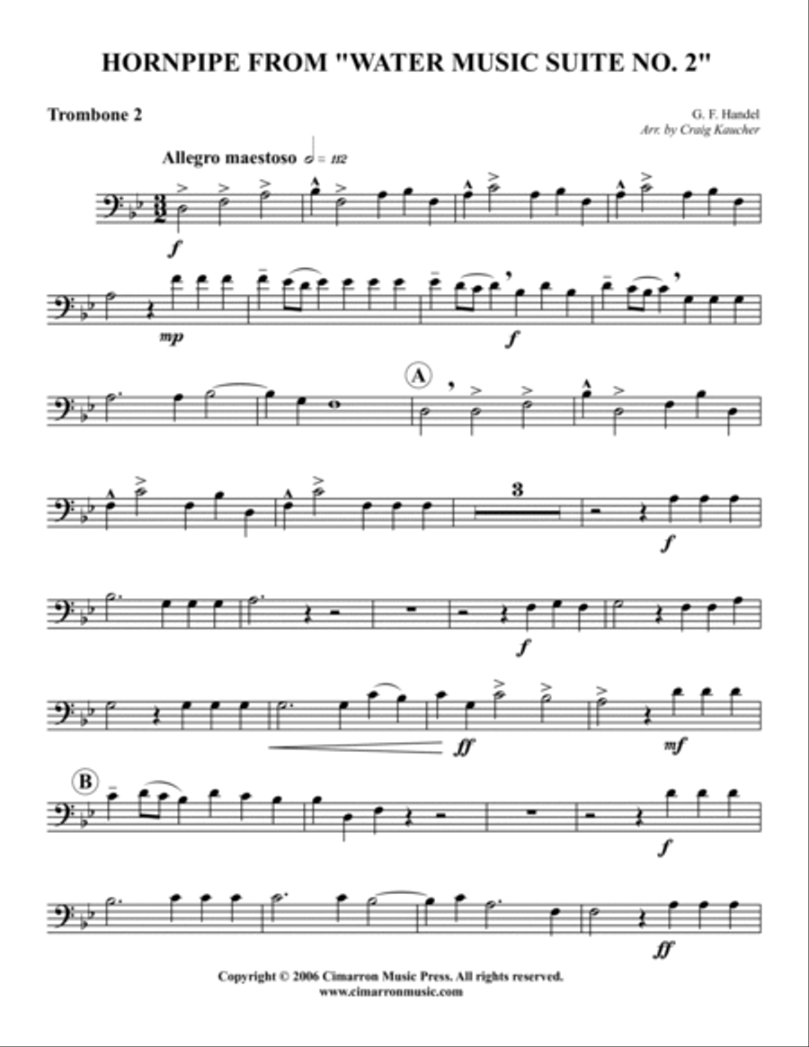 Hornpipe, from Water Music Suite No. 2 Trombone scores gallery preview page 6