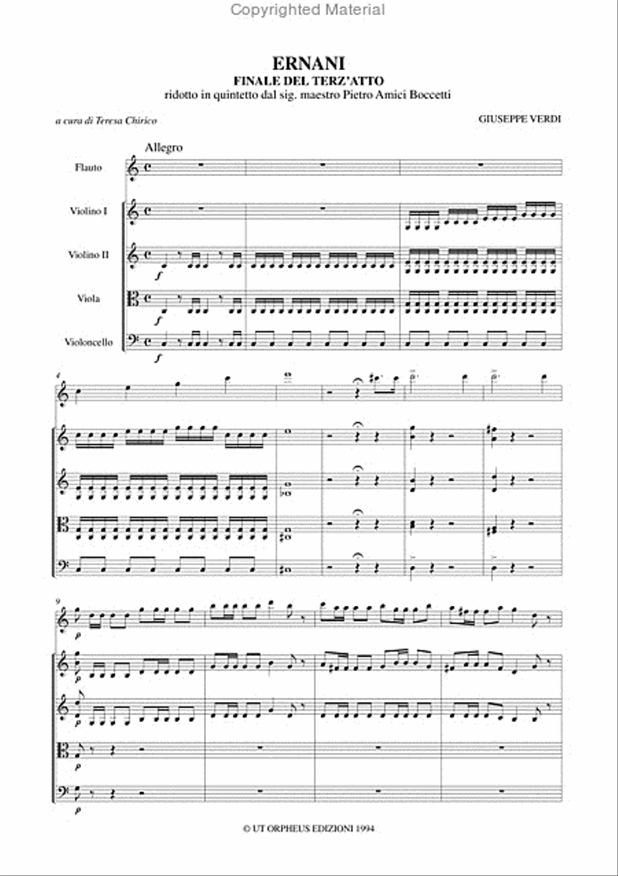 Ernani. Finale Atto III transcribed by Pietro Amici Boccetti for Flute, 2 Violins, Viola and Violoncello Flute scores gallery preview page 2