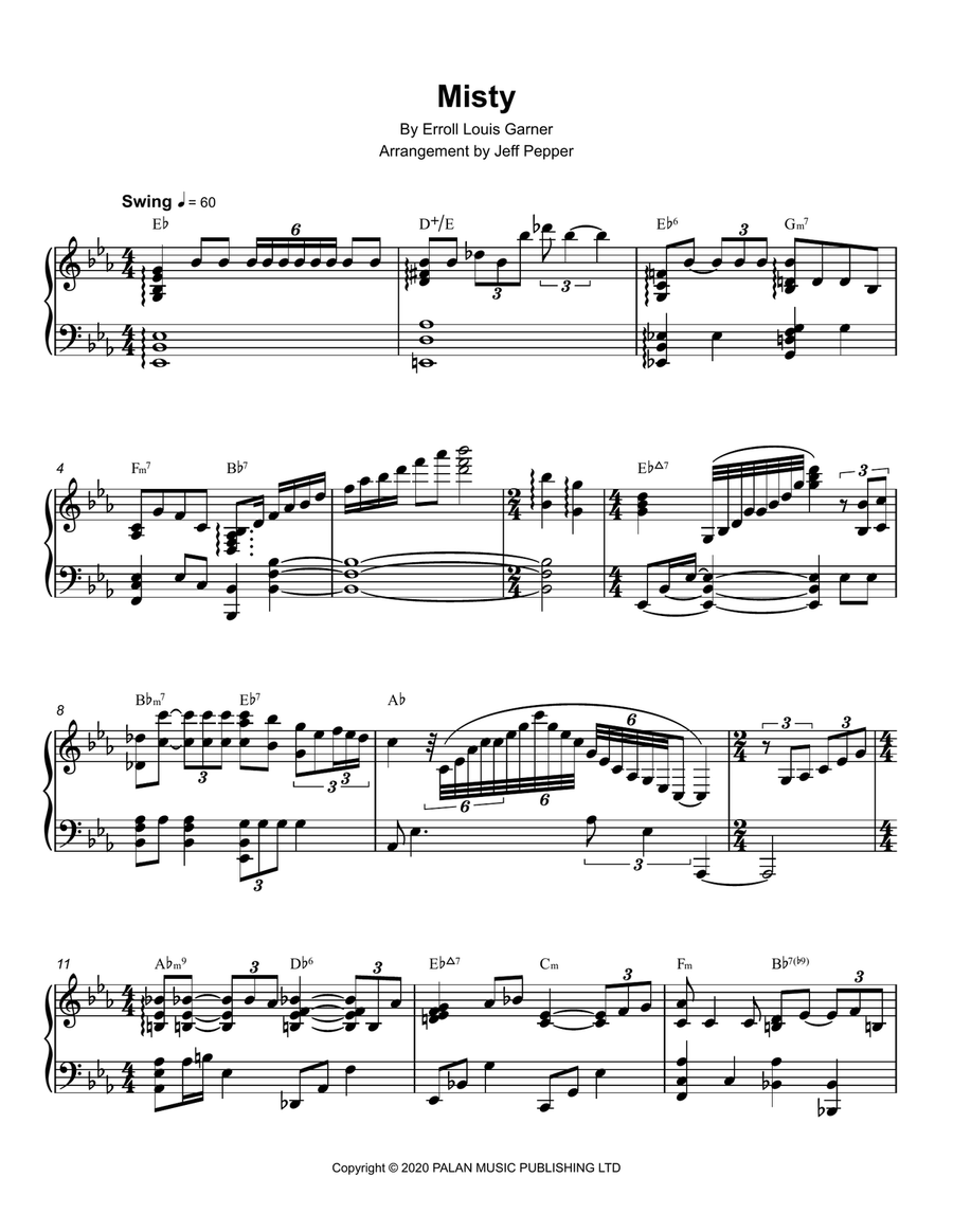 Misty Piano Solo scores gallery preview page 1