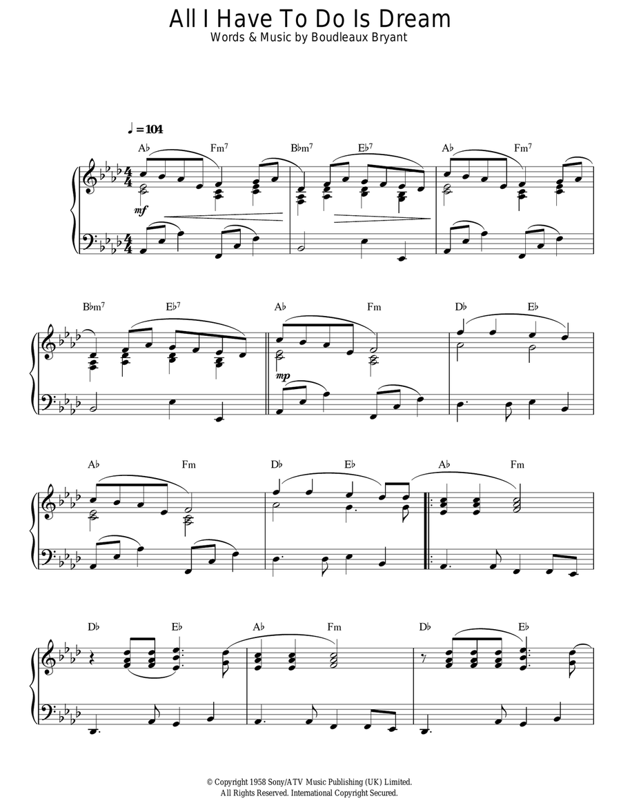 All I Have To Do Is Dream Piano Solo scores gallery preview page 1